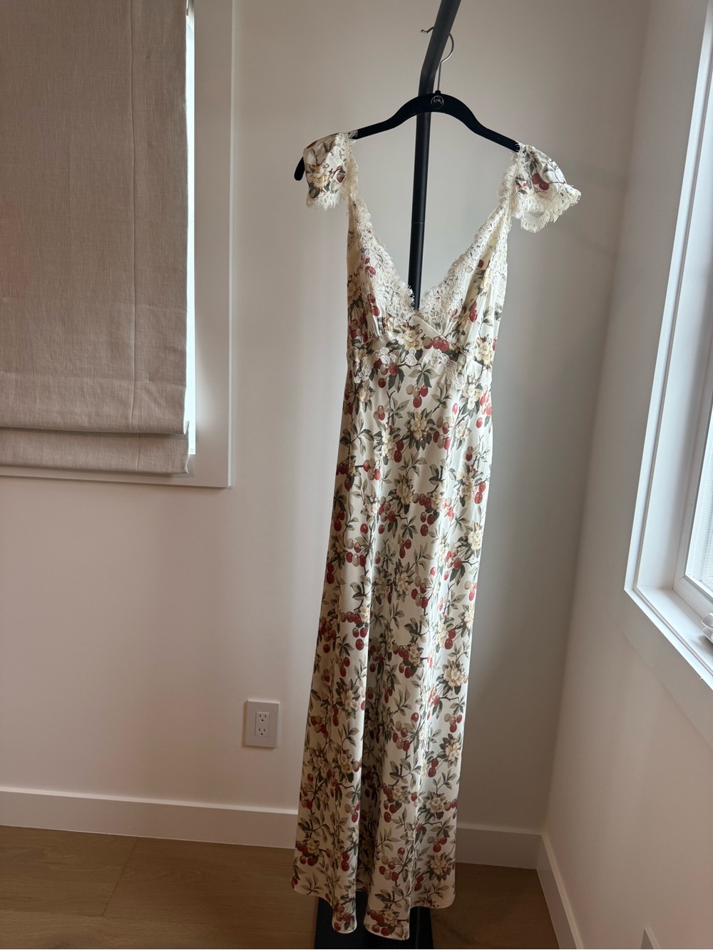 Doen Cream Floral Maxi Dress with Lace Straps